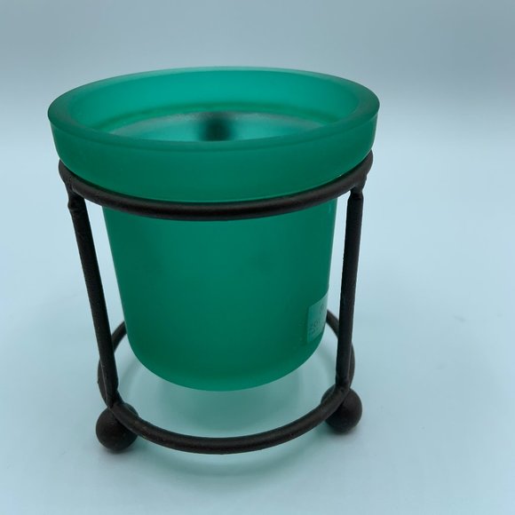 Metal Figure Candle Holder and Green Glass Insert - 2 pieces - Picture 3 of 5